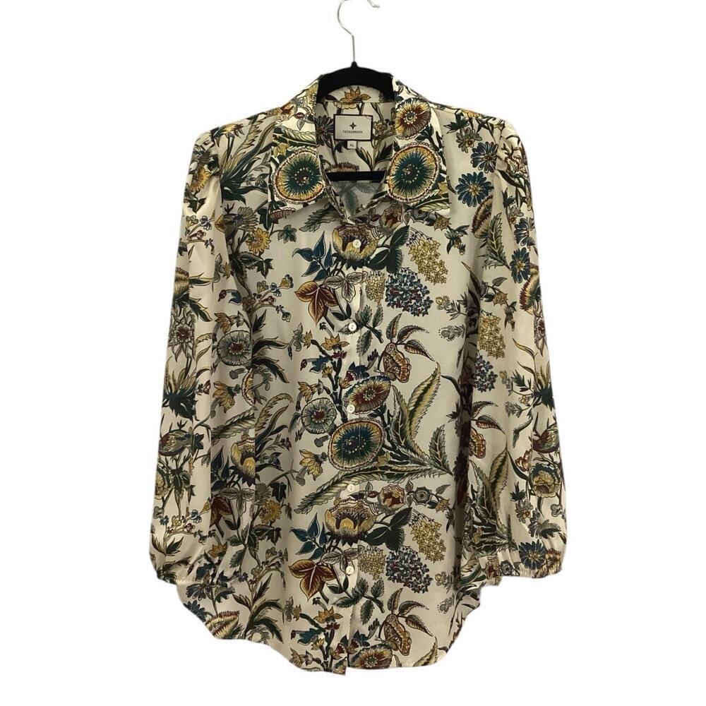 Tuckernuck Sharp Floral Serena Blouse Button Front Long Sleeve Size XL - Picture 4 of 16